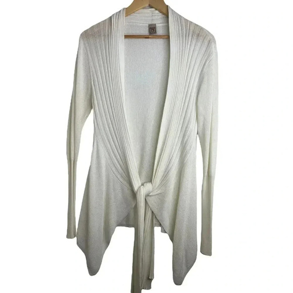 Indies open front tie cardigan sweater white made in italy size small knit ivory - Picture 1 of 9